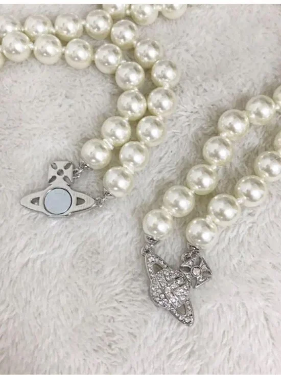 Vivienne Westwood Necklace 2-Strand Pearl Orb Choker Silver - Picture 6 of 7